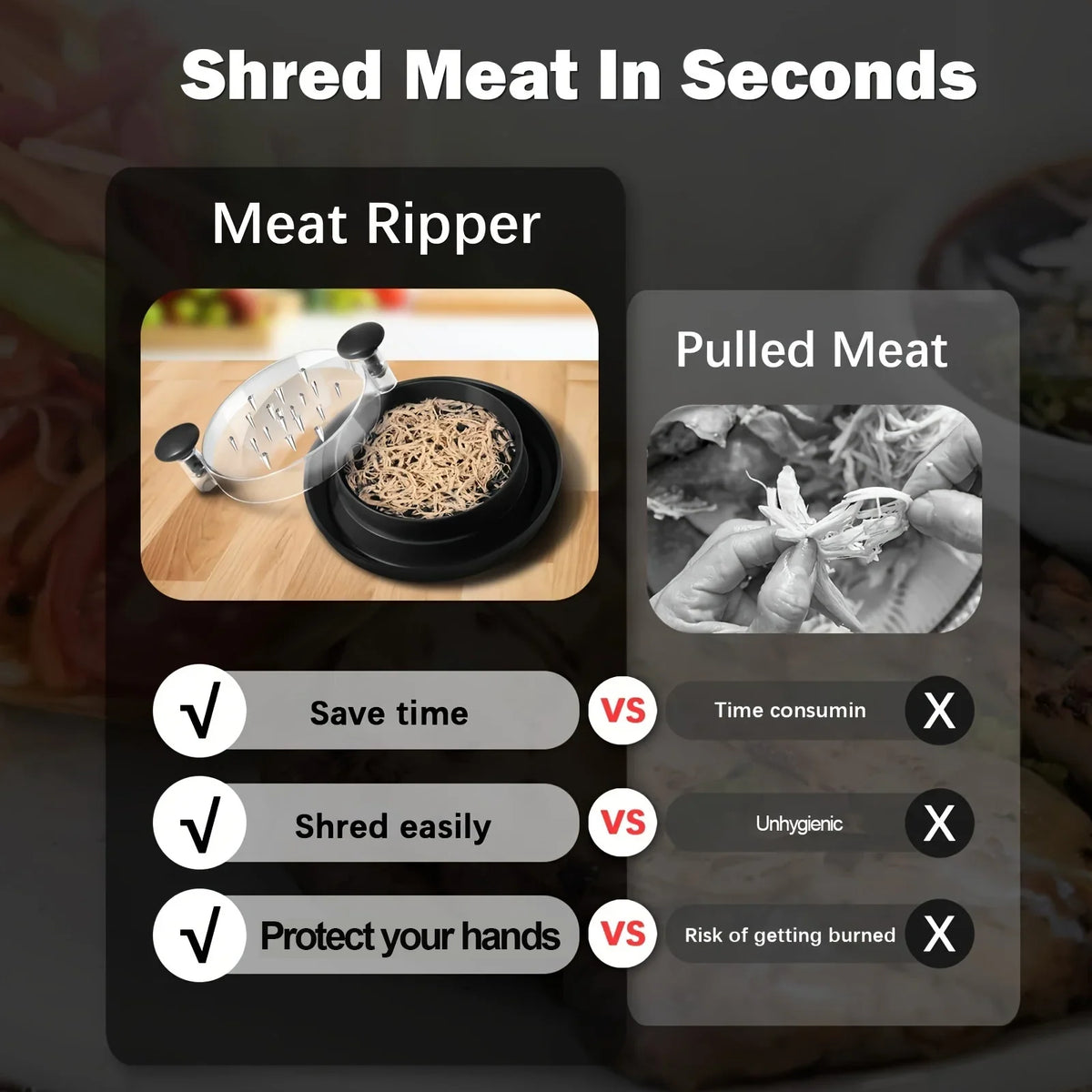 Chicken Shredder with Transparent Cover & Non-Slip Blade