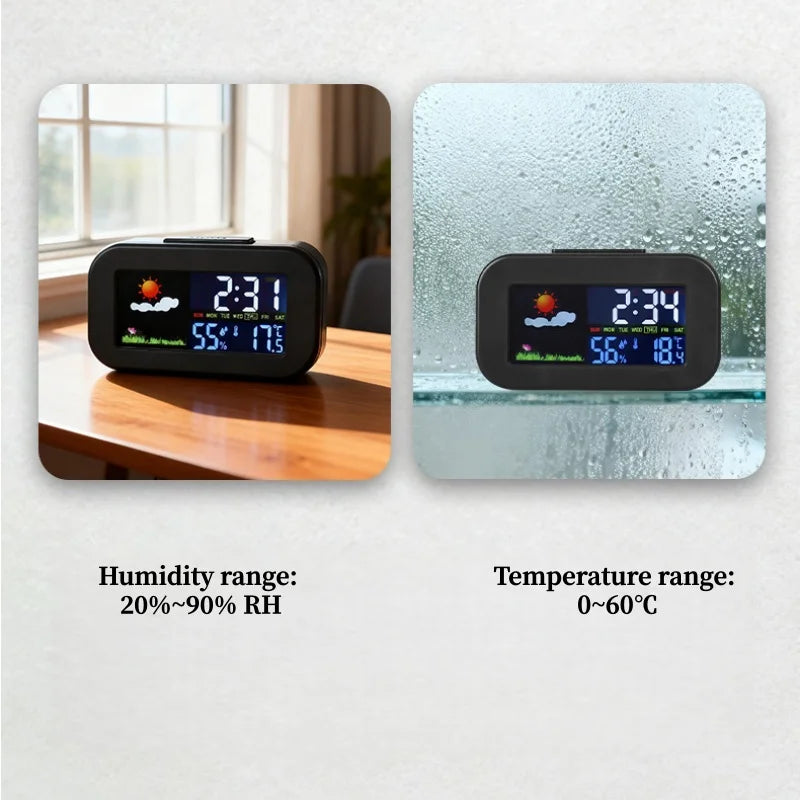 Mini Digital Alarm Clock – Temp, Humidity & Weather Display