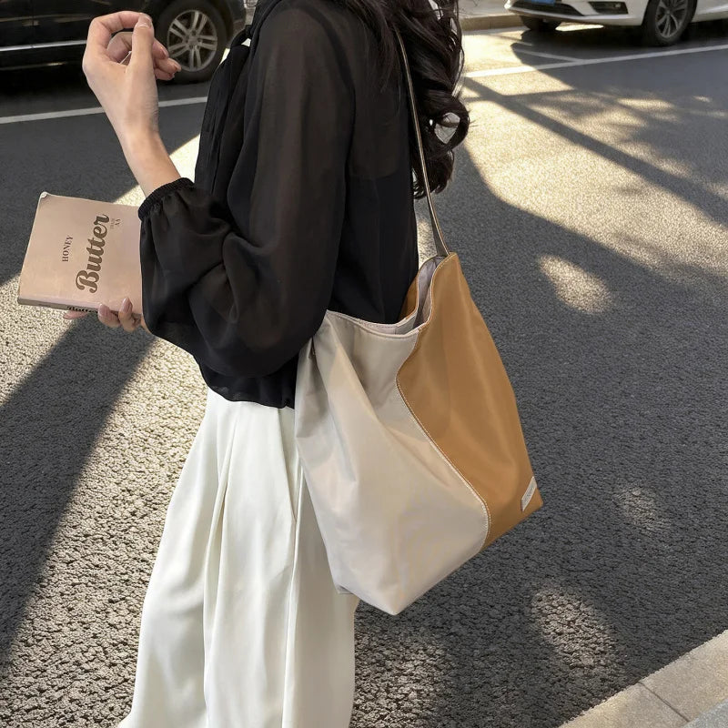 Women's Retro Color Block Bucket Bag | Large Capacity Tote