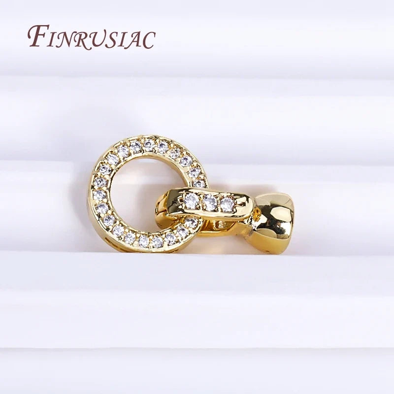 18K Gold Plated Zircon Round Clasp Connector DIY Jewelry