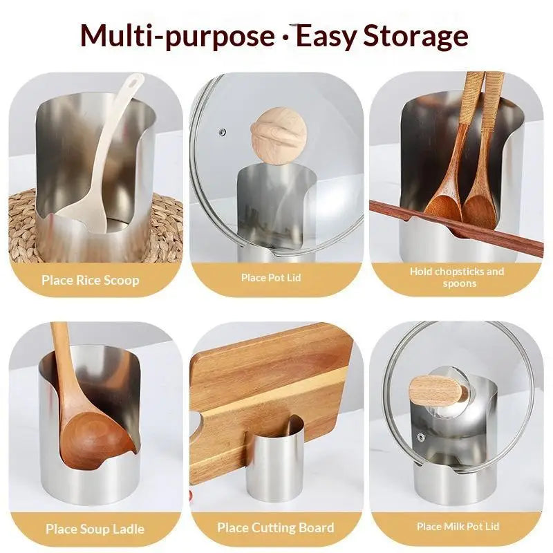 Stainless Steel Spoon & Pot Lid Holder – 2-in-1 Utensil Rack