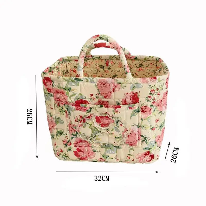 Large Quilted Floral Storage Basket with Handles – Foldable