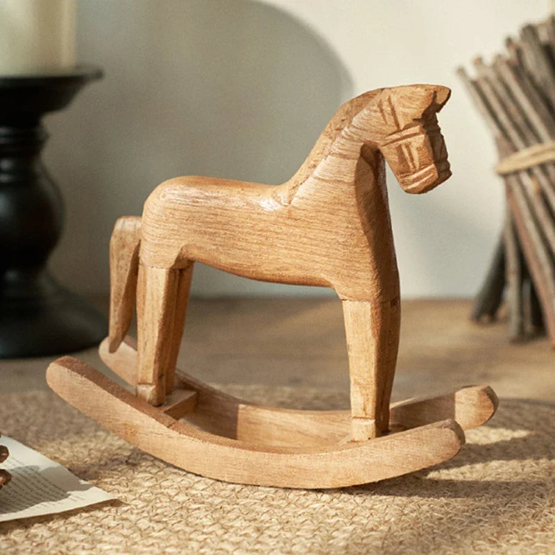 Hand-Carved Wooden Rocking Horse Figurine – Home Décor Gift