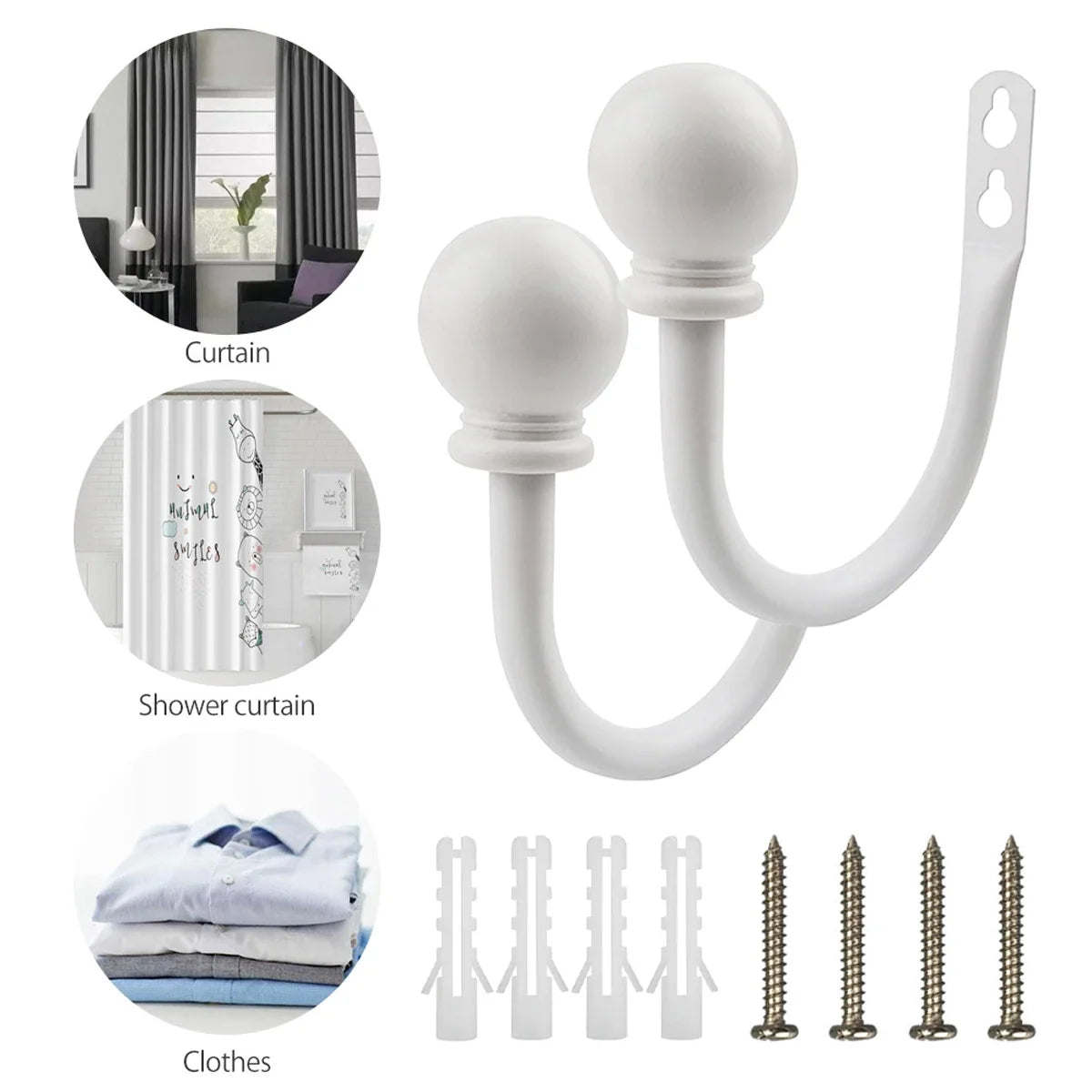 2Pcs Metal Curtain Holdbacks U-Shape Wall Tie Back Hooks