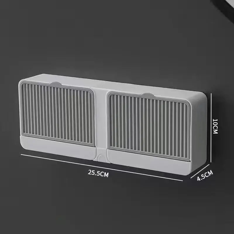 Wall Mounted Flip-Top Draining Soap Holder with Dustproof Lid