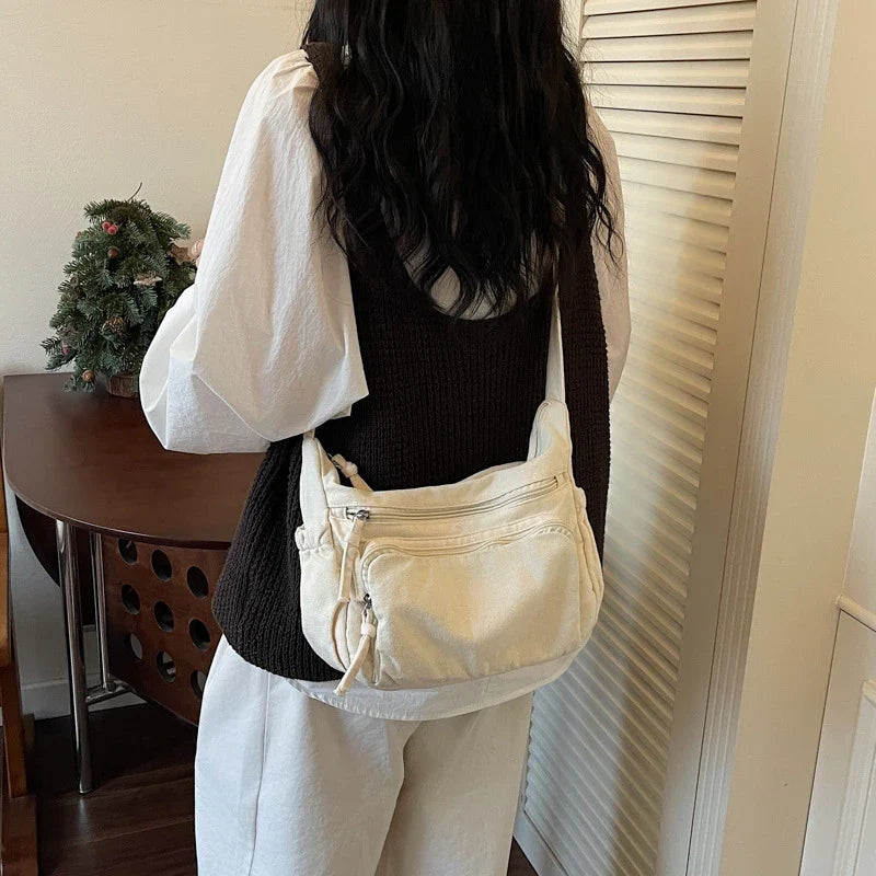 Vintage Japanese Canvas Shoulder Bag – Large Capacity Unisex