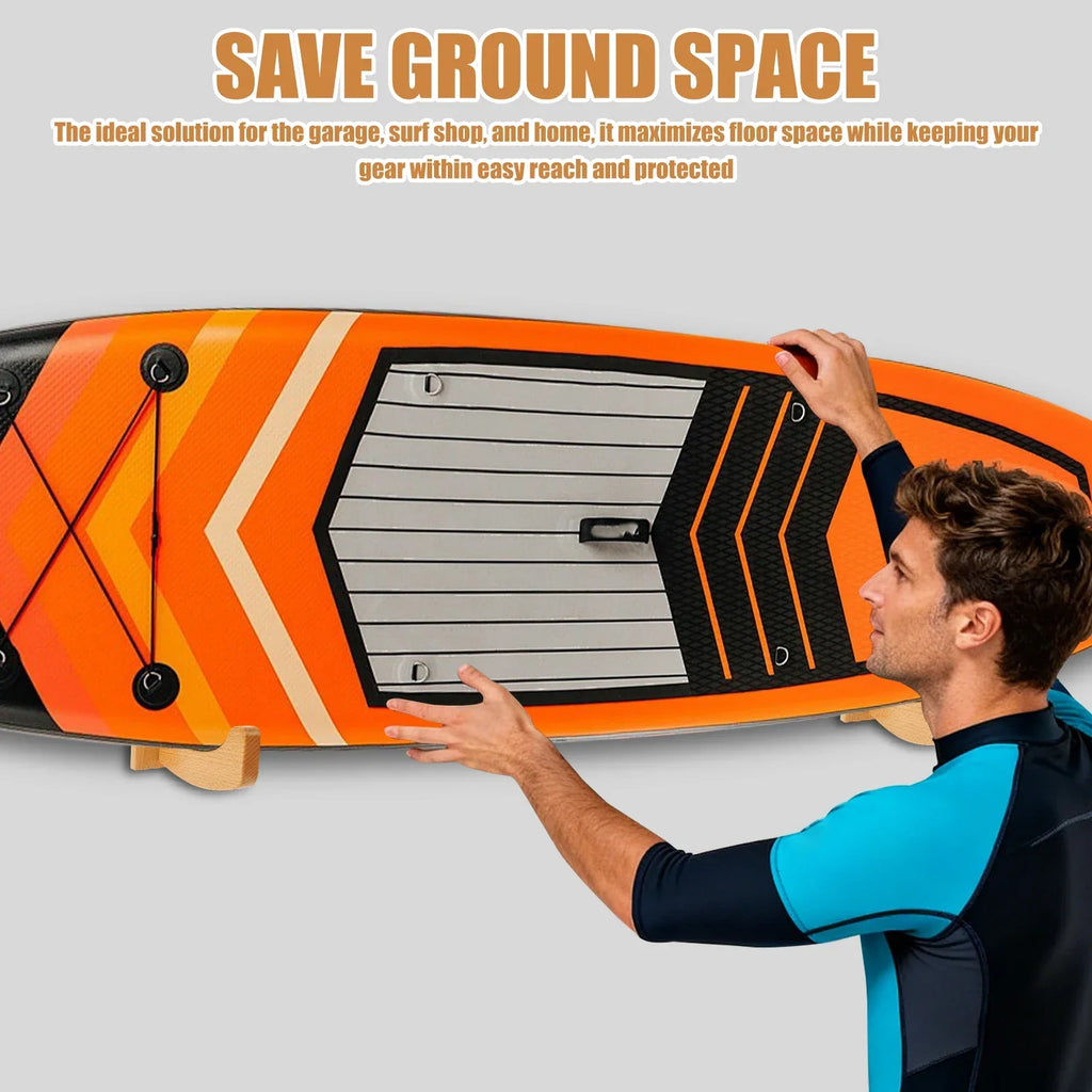 Wood Surfboard Wall Rack – Longboard Skateboard Snowboard Hanger