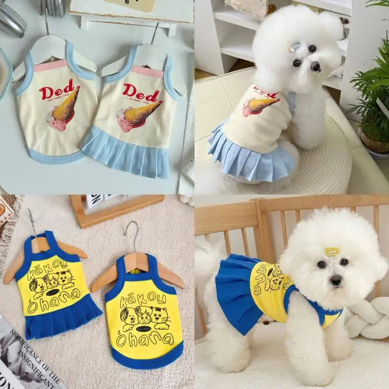 Small Dog Princess Sling Dress – Ice Cream Print Pet Outfit