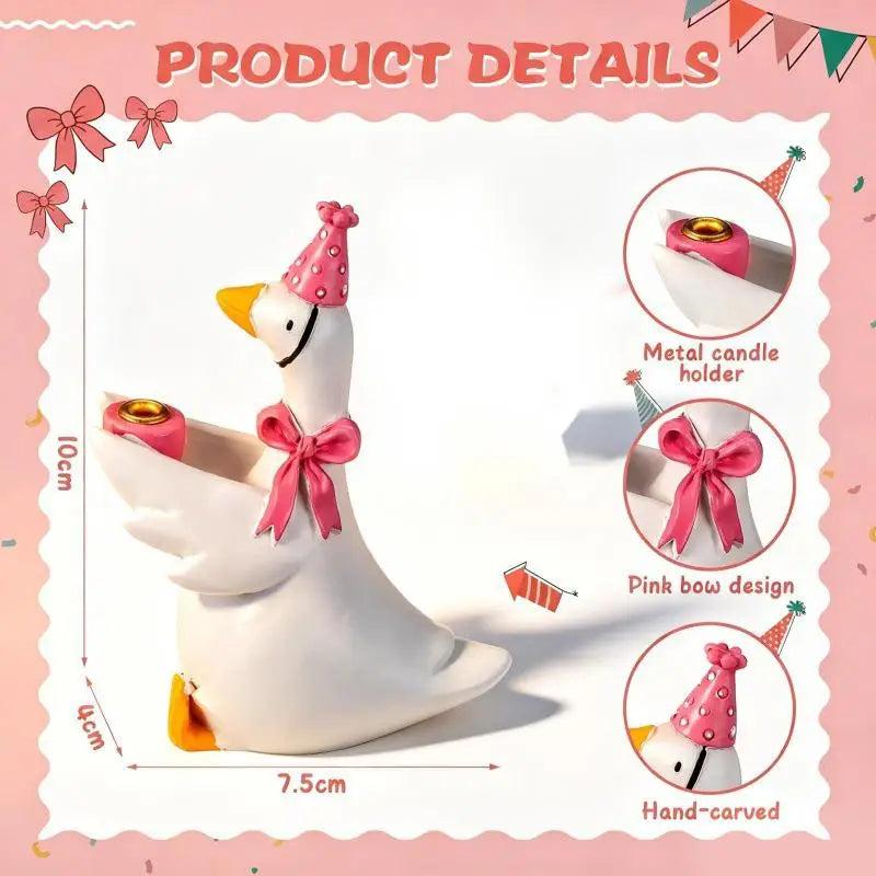 Goose Candle Holder Figurine Pink Party Hat – Birthday Decor