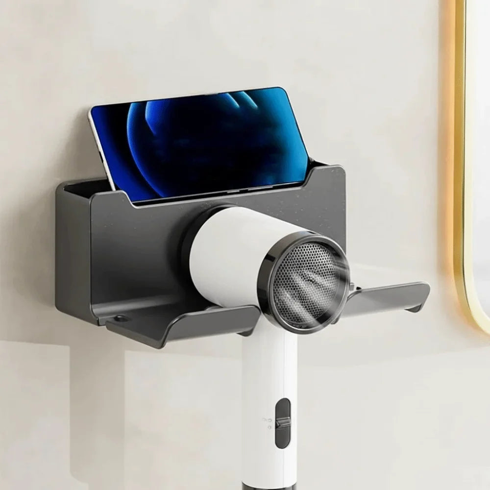 Wall Mounted Hair Dryer Holder with Organizer Compartments