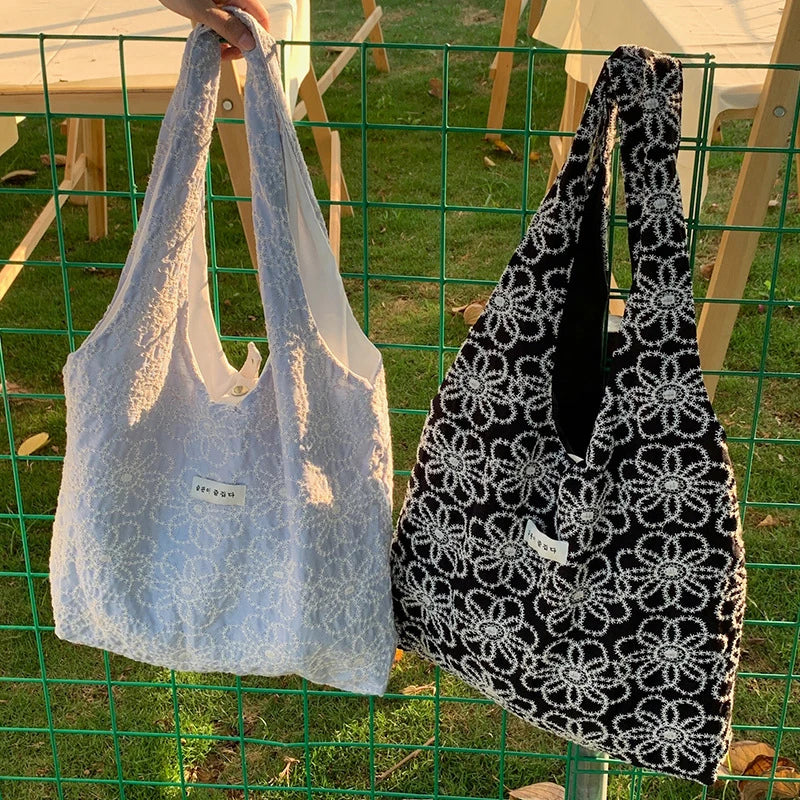 Embroidered Floral Bucket Tote Bag – Women's Shopping Bag