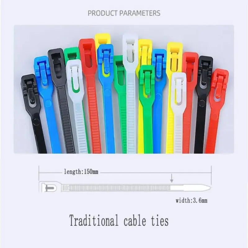 100PCS Reusable Nylon Cable Ties – Colored Detachable Zip Ties