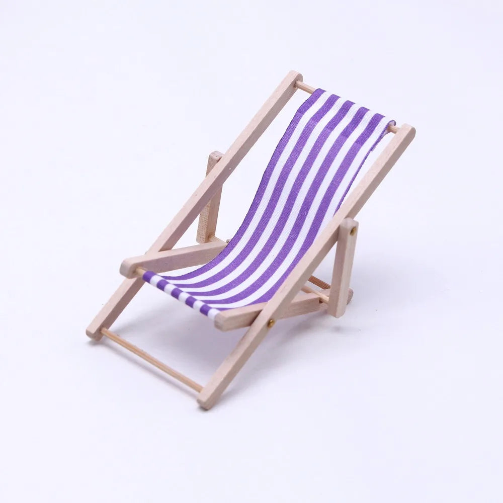 Miniature Dollhouse Beach Chair 1/12 Scale Foldable Wood
