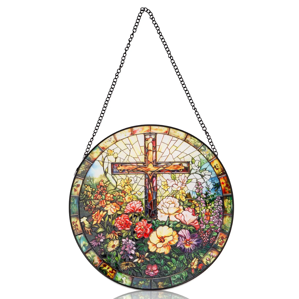Stained Glass Cross Suncatcher 9.84" – Window Hanging Decor