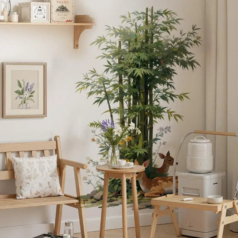 Tropical Bamboo & Deer PVC Wall Decals – Peel & Stick Stickers