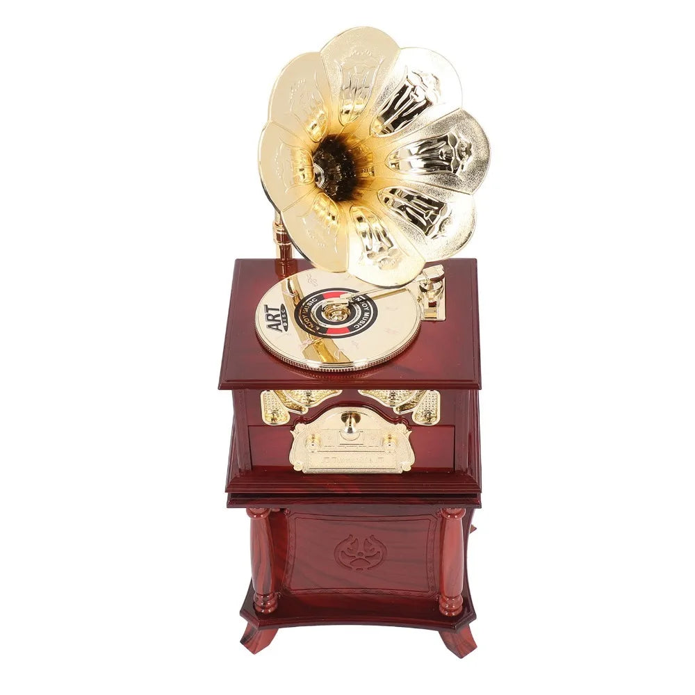 Retro Clockwork Gramophone Music Box – Vintage Phonograph Figurine