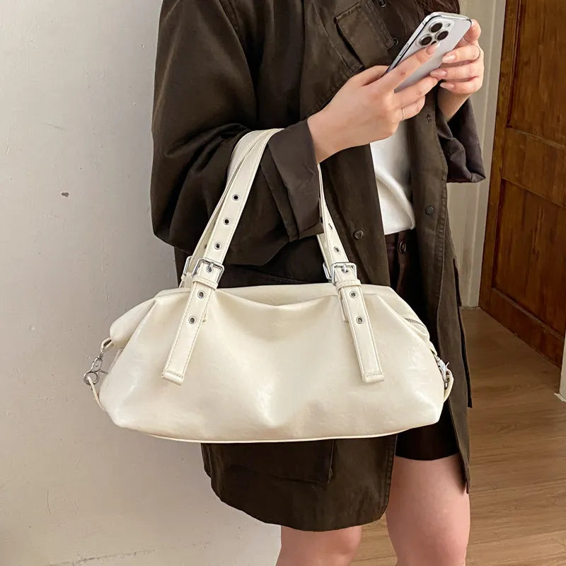 Vintage Distressed Soft Leather Boston Shoulder Bag for Women
