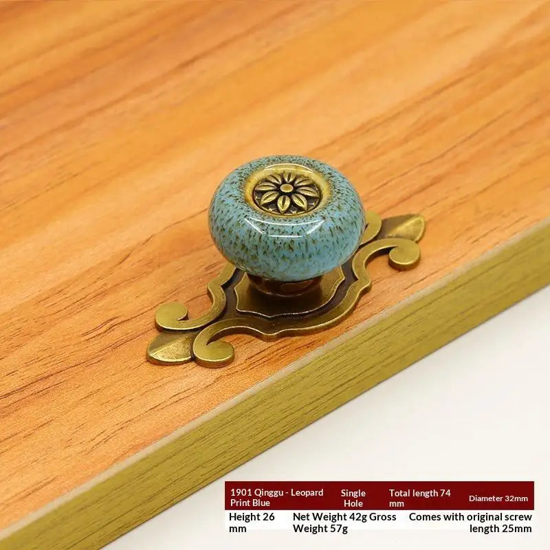 Ceramic Flower Cabinet Knob Antique Bronze Ethnic Style