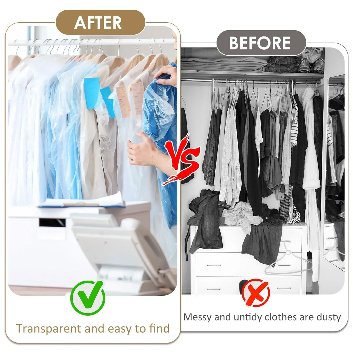 Clear Plastic Garment Bags 10–60 Pcs | Dustproof Clothes Covers