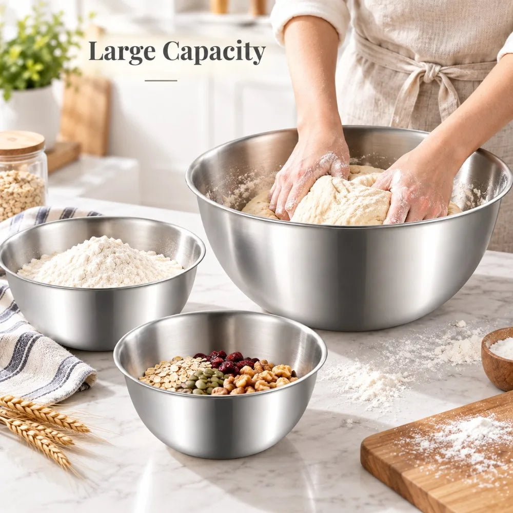 Stainless Steel Mixing Bowls 3-Piece Set with Scale | Kitchen