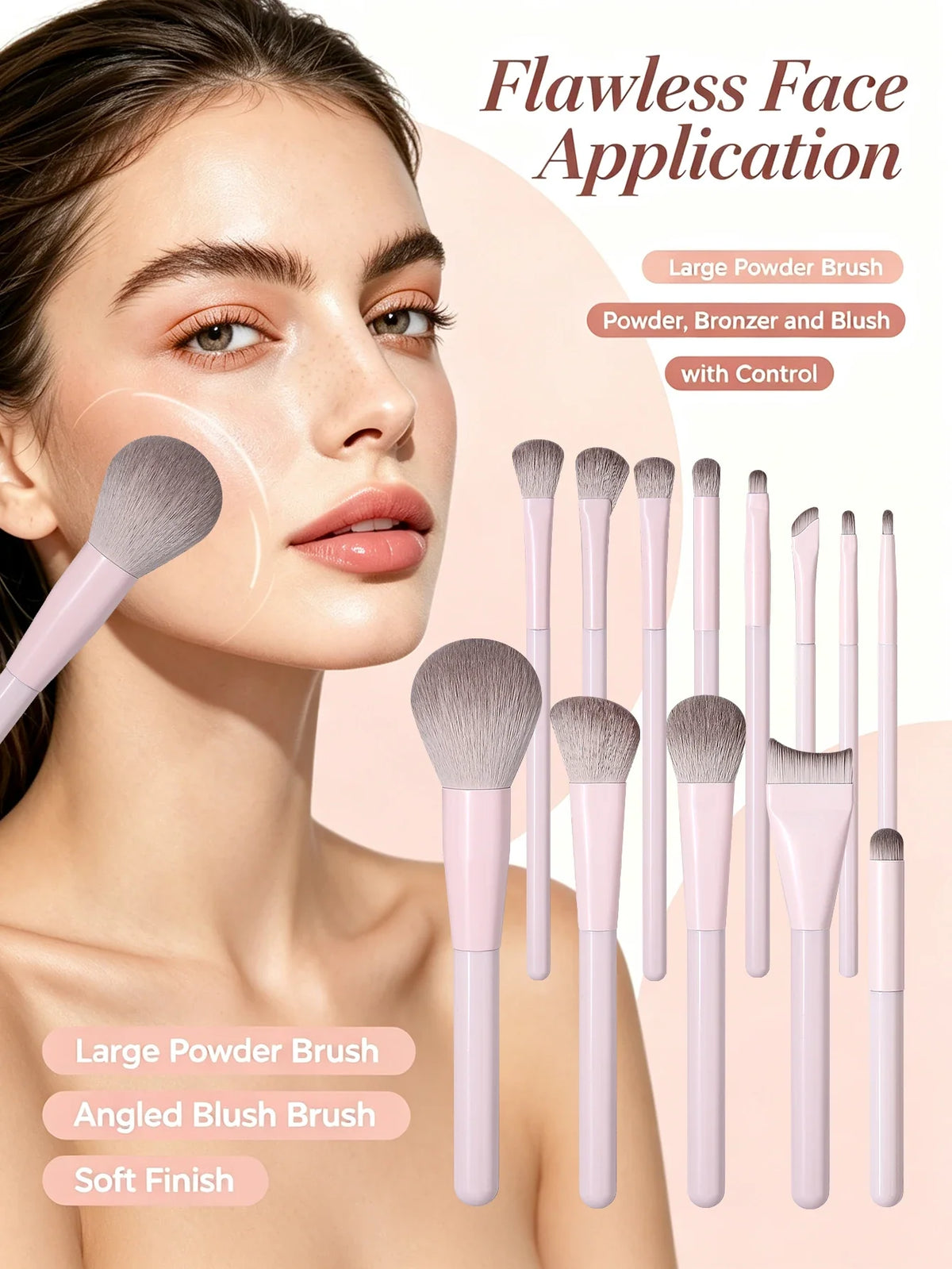 16Pc Makeup Brush Set – Soft Synthetic Hair, Sponge & Puff