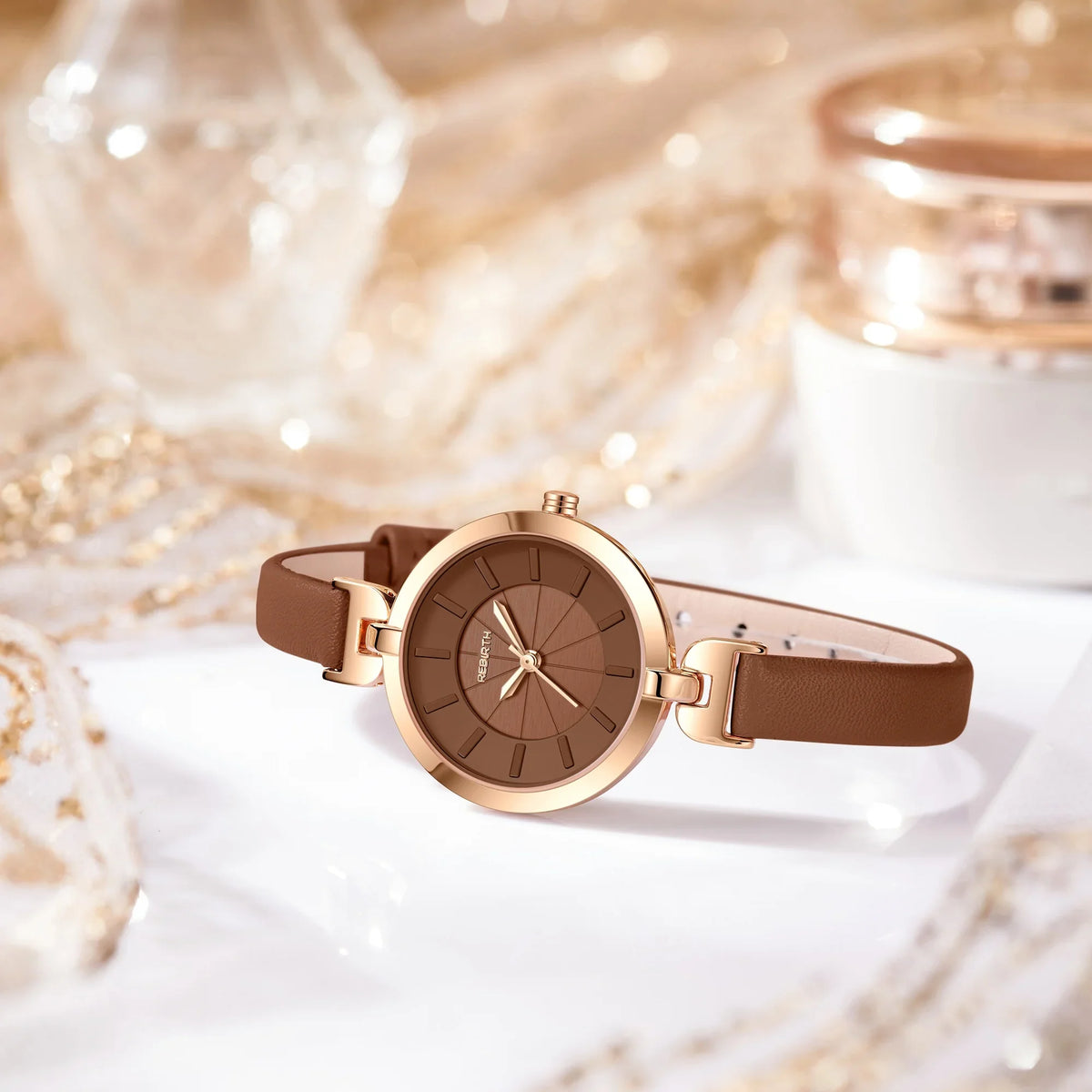 REBIRTH Women's Fashion Quartz Watch – Leather Band & Niche Style