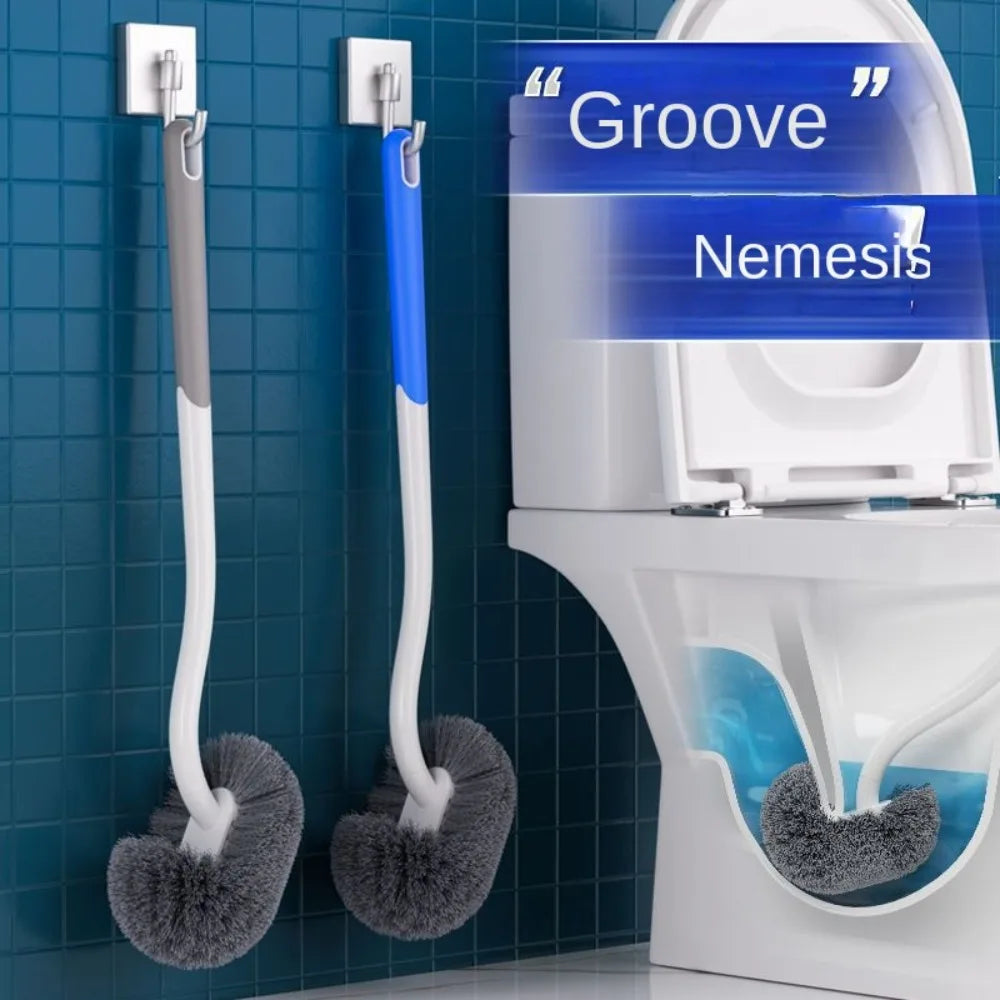 Wall-Mounted S-Shape Toilet Brush – Long Handle, No Dead Corners