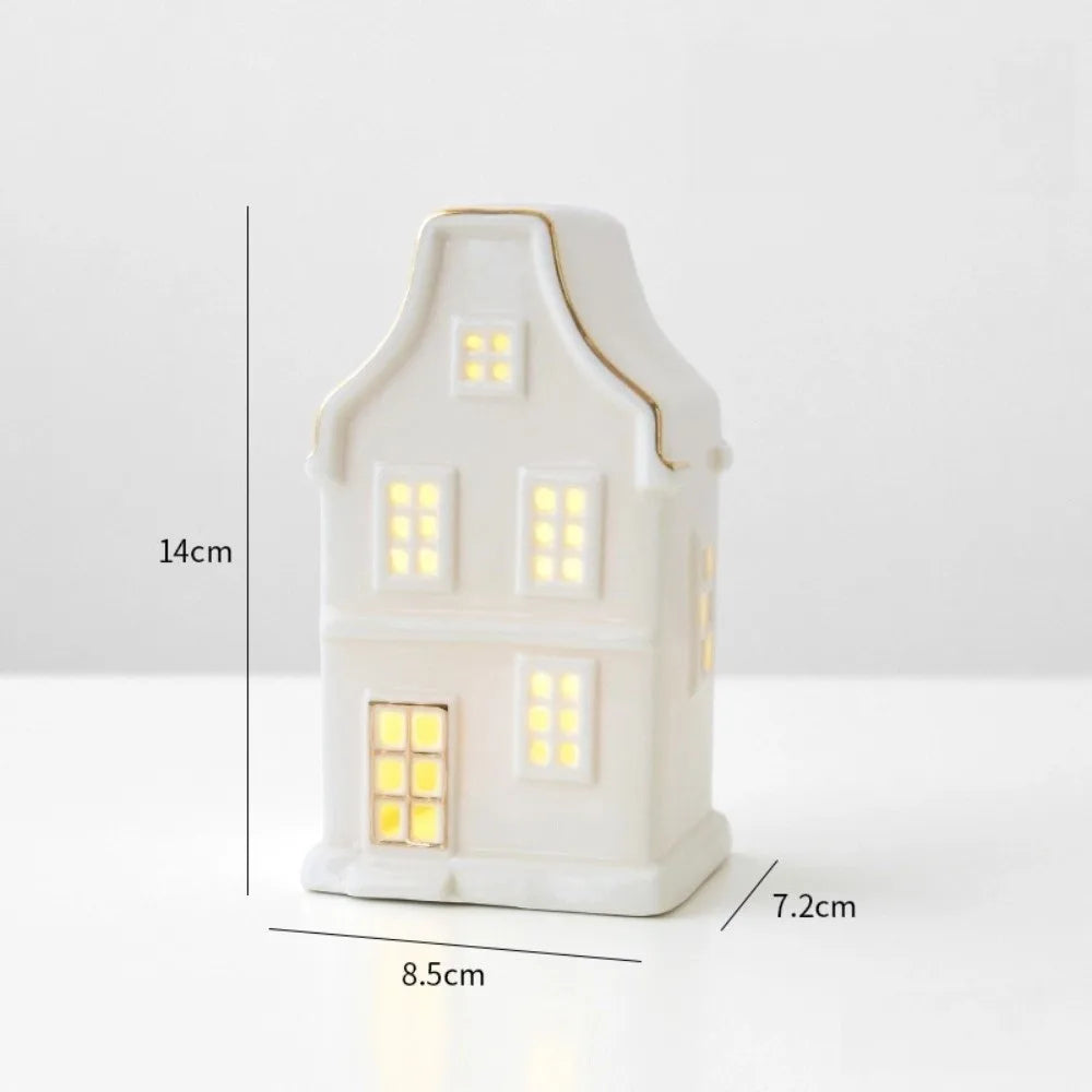 LED Light-Up Ceramic Christmas Village Houses | White Porcelain