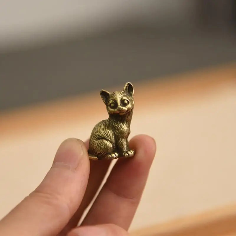 Brass Cat Figurine Miniature Tea Pet Desktop Ornament | 4 Styles