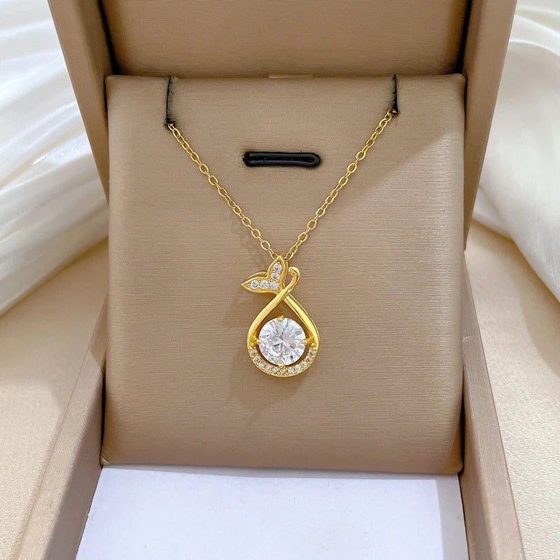 Copper Pendant Necklace Women | Stainless Steel Clavicle Chain