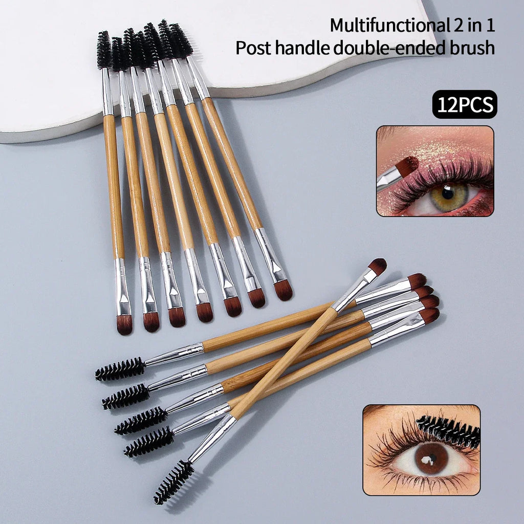 12PCS Double-Ended Eye Makeup Brush Set – Bamboo Handle