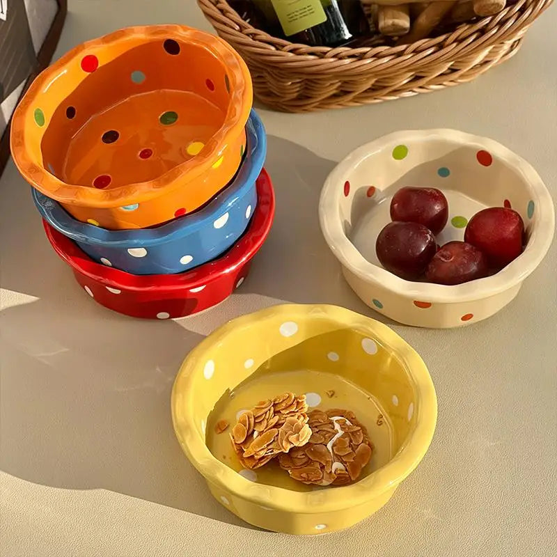 Ceramic Breakfast Bowl Polka Dot Lace – Yogurt & Cereal Bowl