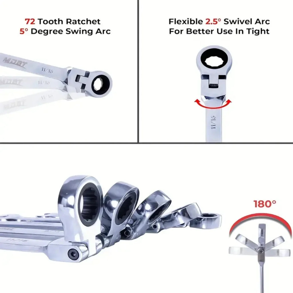 11-Pc Vanadium Steel Wrench Set – Hex Keys & Swivel Ratchet