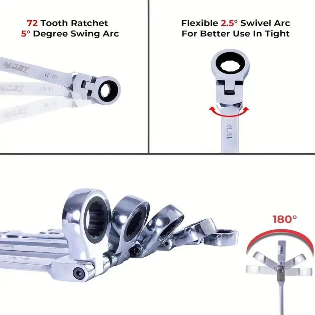11-Pc Vanadium Steel Wrench Set – Hex Keys & Swivel Ratchet