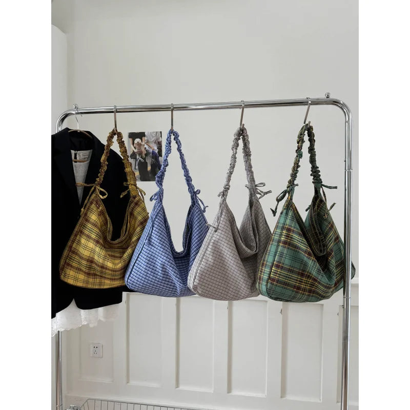 Plaid Canvas Crossbody Bag – Korean Style Commuter Tote