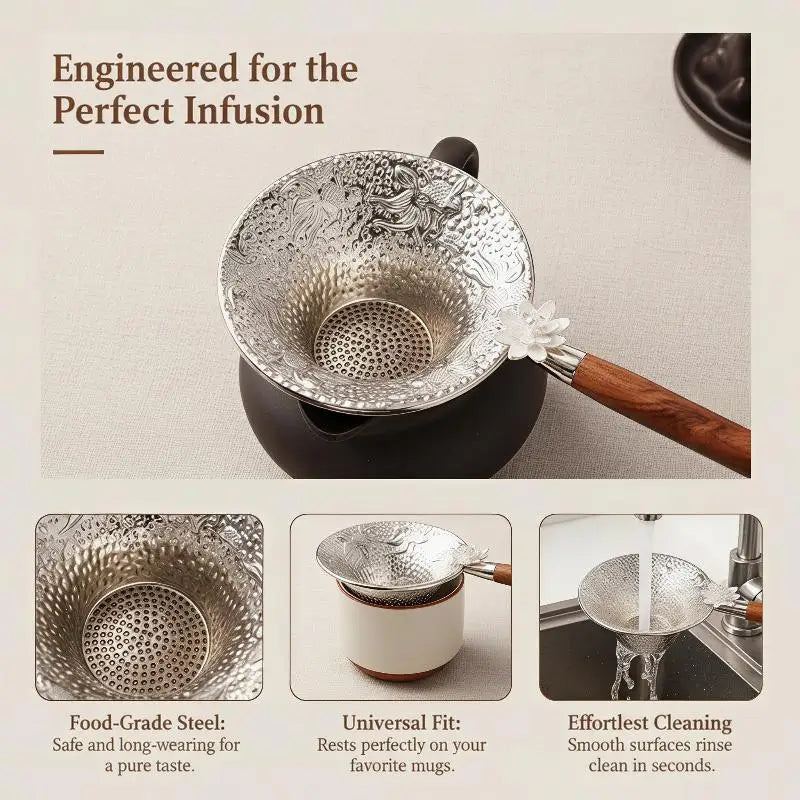 Wooden Handle Alloy Tea Strainer – Fine Mesh Loose Leaf Sieve