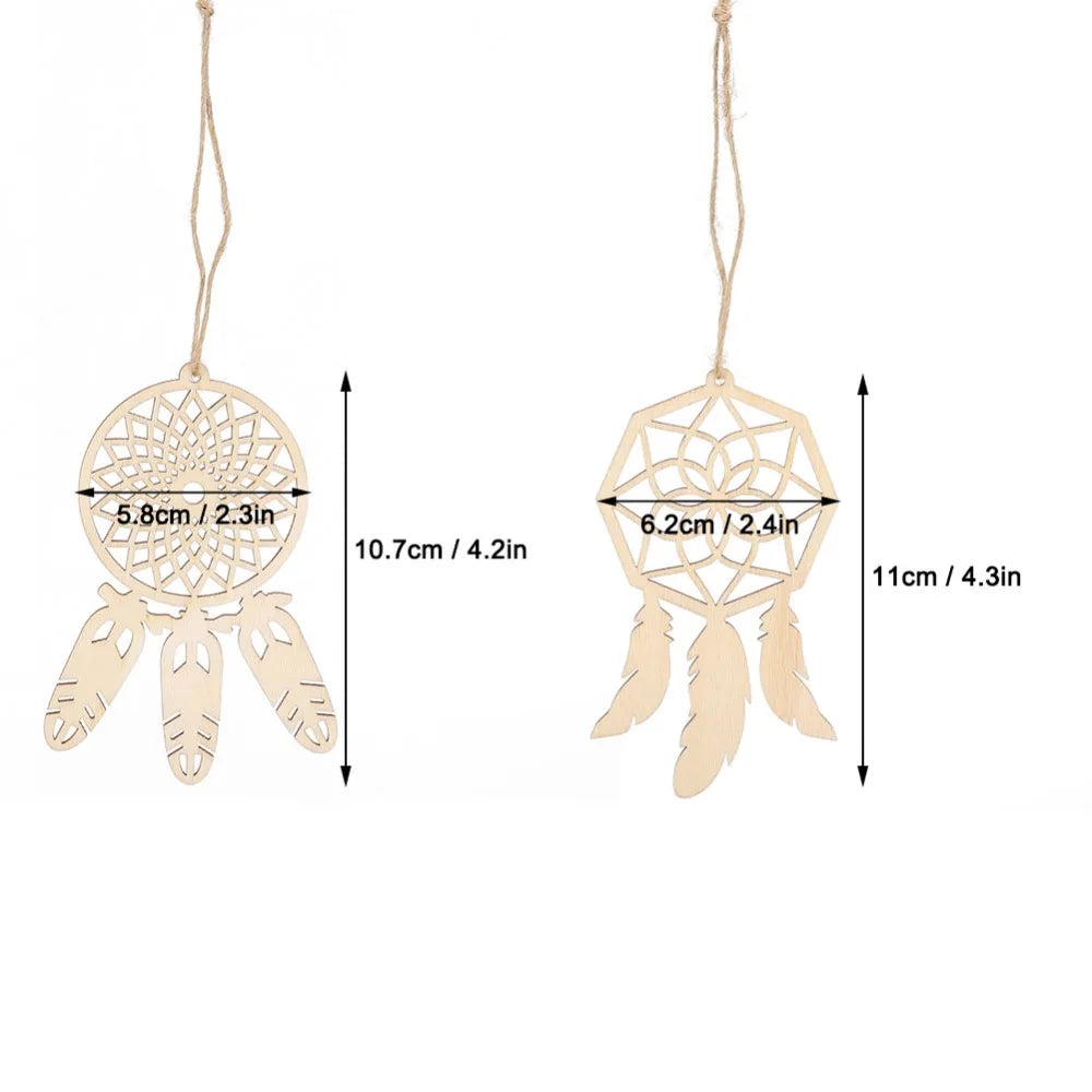 20pcs Unfinished Wood Dreamcatcher Ornaments – Boho DIY Kit