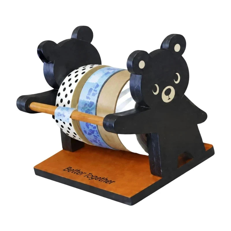Wooden Bear Tape Dispenser – Multi-Roll Holder with Cutter
