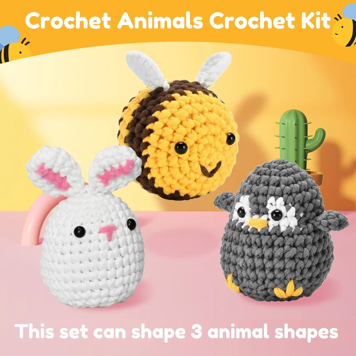 Cute Animal Crochet Kit for Beginners – DIY Wool Yarn Craft Set