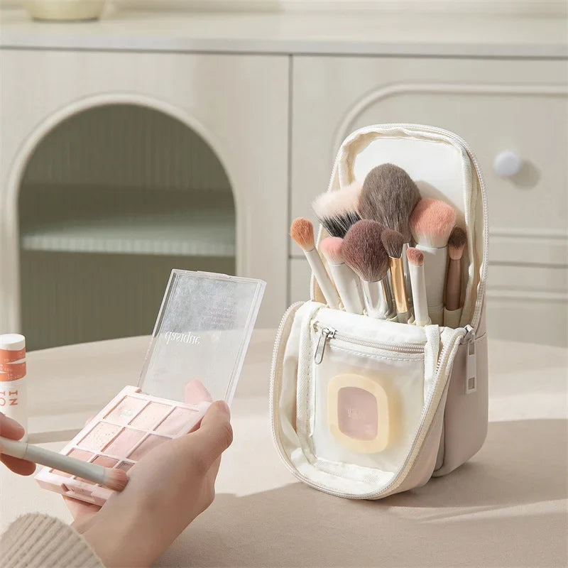 Standing Makeup Brush Organizer Bag | Waterproof Travel Holder