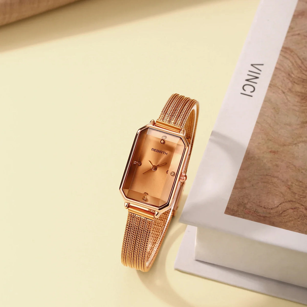 Women's Retro French Mesh Watch – Rhinestone Rectangle Dial
