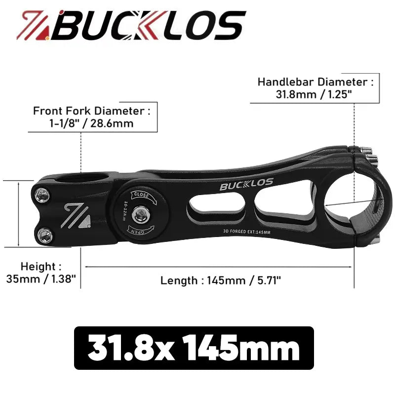 BUCKLOS Adjustable Bike Stem MTB ±80° Aluminum 90–145mm