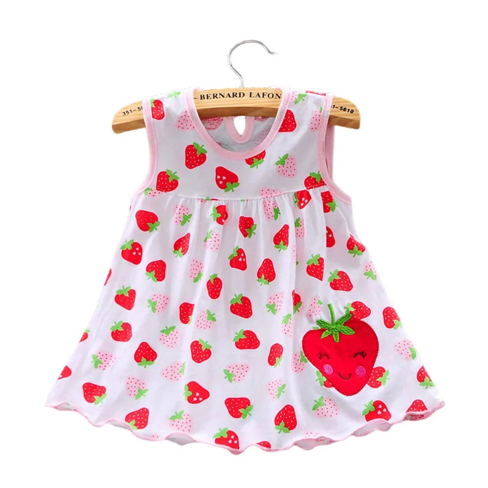 Pure Cotton Baby Girl Dress – Cartoon Print Summer Princess