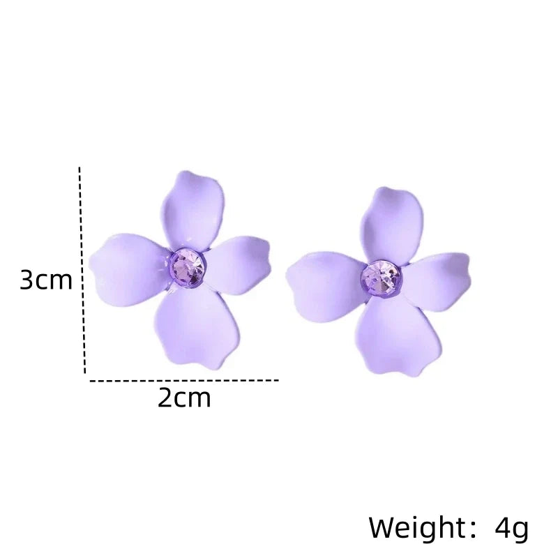 Colorful Flower Dangle Earrings – Acrylic & Rhinestone Studs