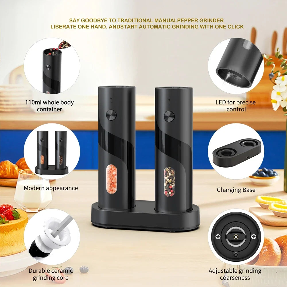 CLITON USB Rechargeable Electric Salt & Pepper Mill Grinder