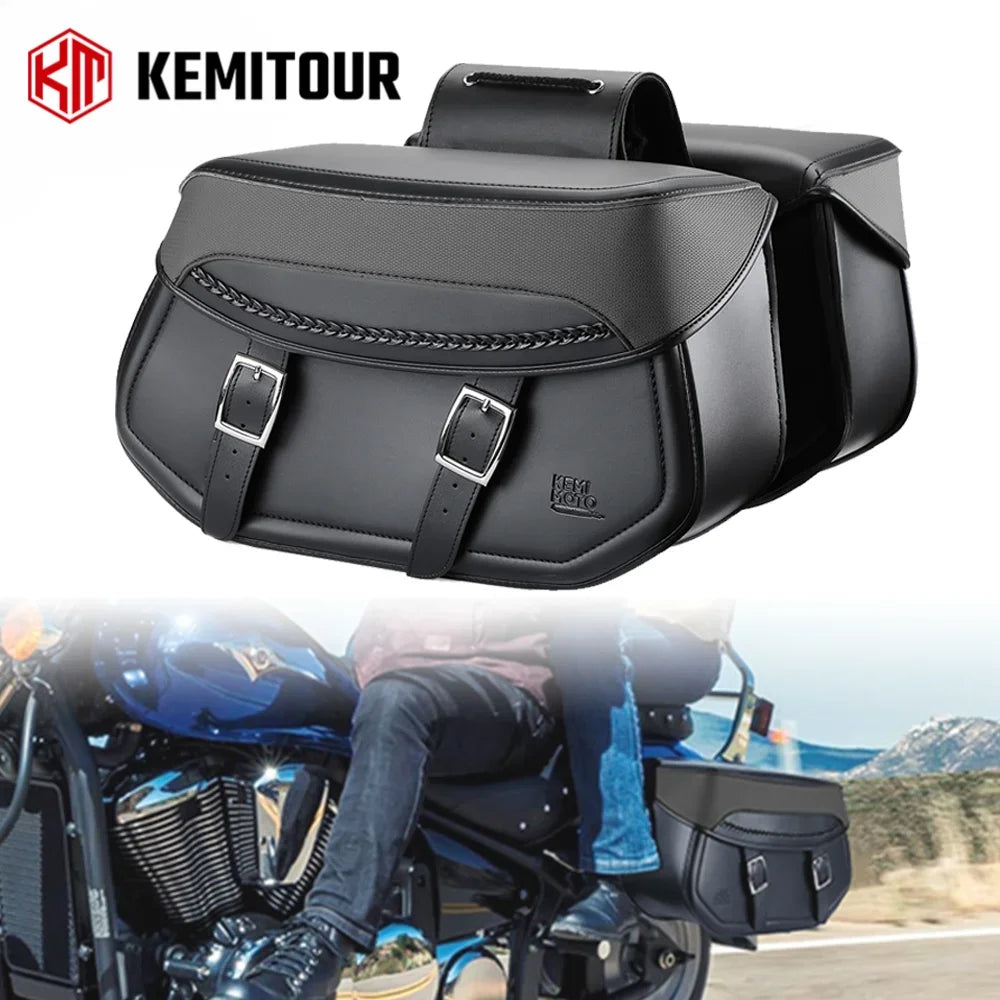 KEMITOUR Throw-Over Motorcycle Saddlebags | PU Leather Waterproof