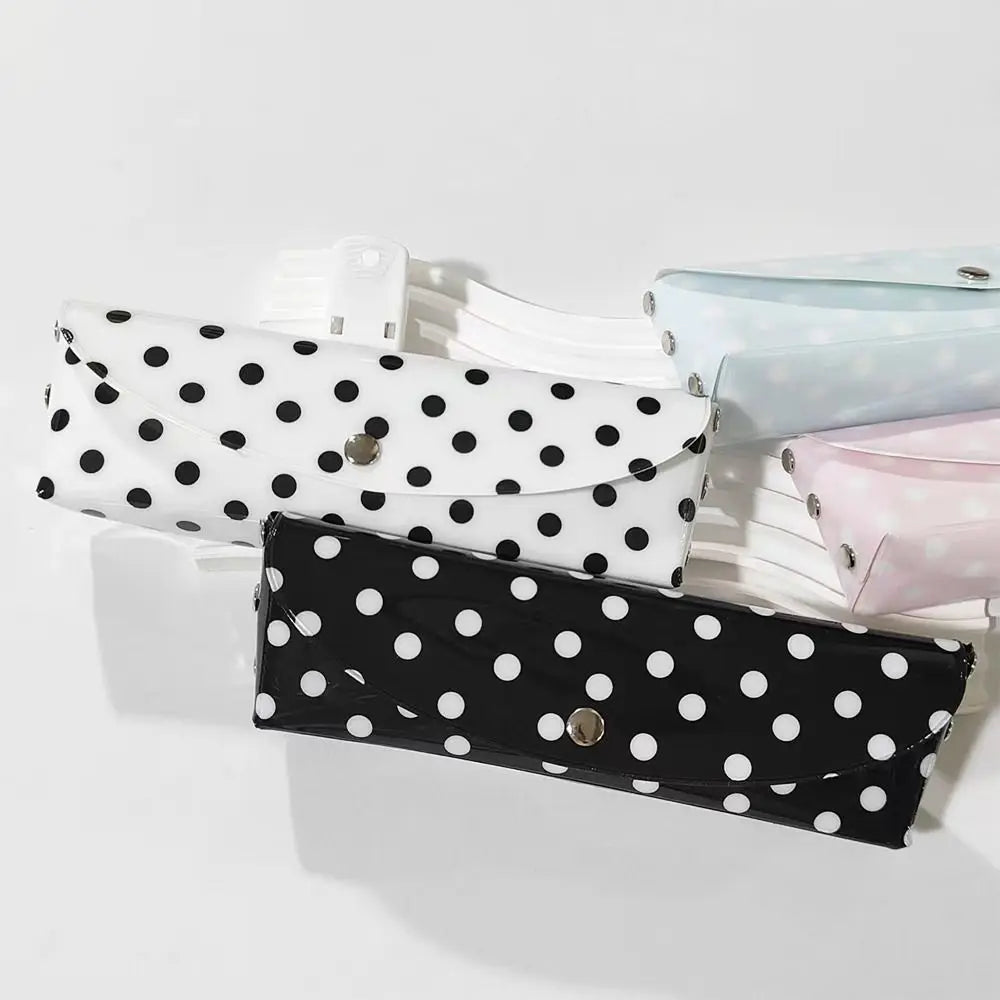 PVC Polka Dot Pencil Case Snap-Button Pen Pouch School Office