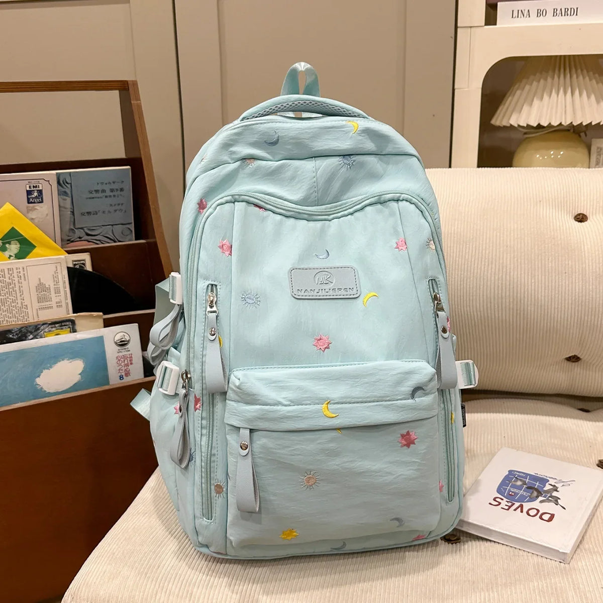 Embroidered Large Capacity Nylon School Backpack