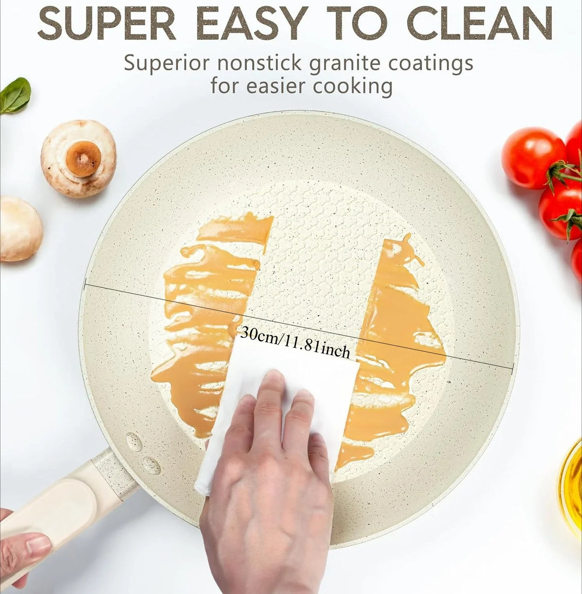 MICHELANGELO 30cm Granite Non-Stick Frying Pan with Lid