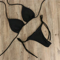 Women's Halter Neck Bikini Set – Solid Color Thong Swimsuit